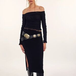 Free People Golden Hour Midi Skirt Black Size XS